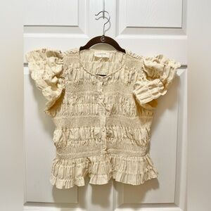 One Loved Babe The Frill of It Textured Top Frilled Sleeve Tank M Cream Lolita